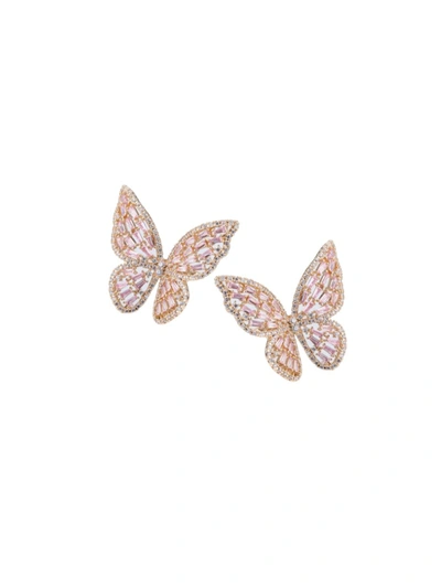 Eye Candy La Women's Rose Cubic Zirconia Butterfly Stud Earrings