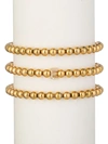 Eye Candy La Women's Luxe Collection 3-piece Initial Goldtone Beaded & Cubic Zirconia Bracelet Set In Letter E