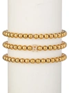 Eye Candy La Women's Luxe Collection 3-piece Initial Goldtone Beaded & Cubic Zirconia Bracelet Set In Letter R
