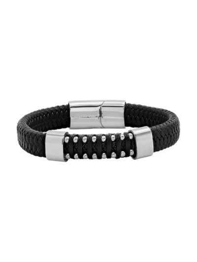 Anthony Jacobs Men's Leather & Stainless Steel Braided Bracelet In Neutral