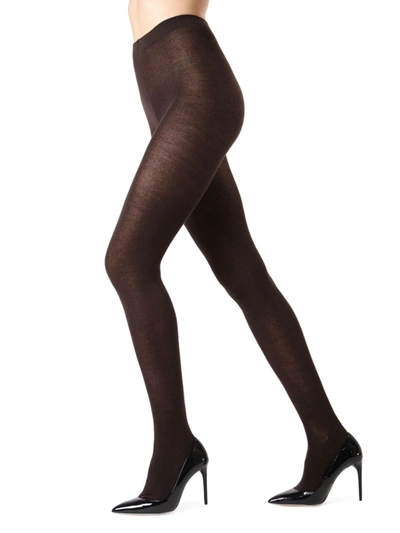 Memoi Wool Blend Footless Tights In Brown Heather