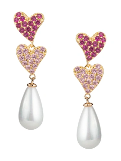 Eye Candy La Women's Mini Hearts Shell Pearl Drop Earring In Brass
