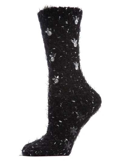 Memoi Women's Floral Gem-embellished Crew Socks In Black