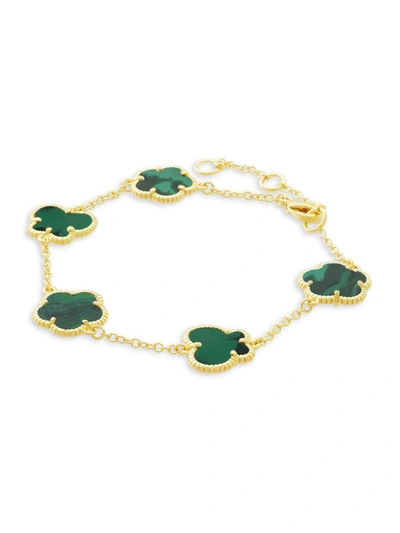 Jan-kou Jankuo Women's Flower & Butterfly 14k Goldplated & Synthetic Emerald Bracelet