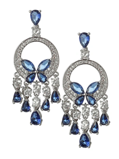 Eye Candy La Women's Luxe Lights Silvertone & Blue & White Crystal Dangle Earrings
