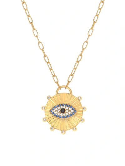 Gabi Rielle Women's Love Is Love 14k Gold Vermeil & Cubic Zirconia Evil Eye Disk Box Chain Necklace