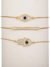 EYE CANDY LA WOMEN'S LUXE 18K GOLDPLATED & CUBIC ZIRCONIA HAMSA & EVIL EYE 3-PIECE BRACELET SET