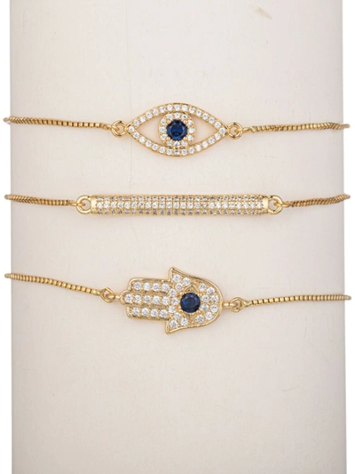 Eye Candy La Women's Luxe 18k Goldplated & Cubic Zirconia Hamsa & Evil Eye 3-piece Bracelet Set In Neutral