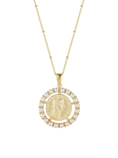 Chloe & Madison Women's 14k Goldplated Sterling Silver & 3mm Freshwater Pearl Coin Pendant Necklace