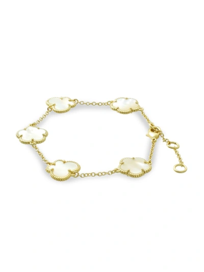 Jan-kou Women's Flower & Butterfly 14k Goldplated & Mother Of Pearl Bracelet In Brass