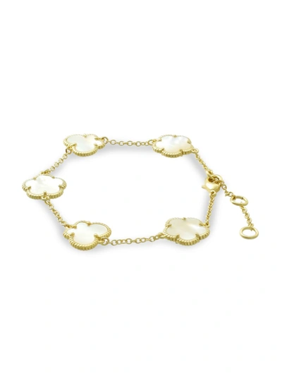 Jan-kou Jankuo Women's Flower & Butterfly 14k Goldplated & Mother Of Pearl Bracelet In Brass