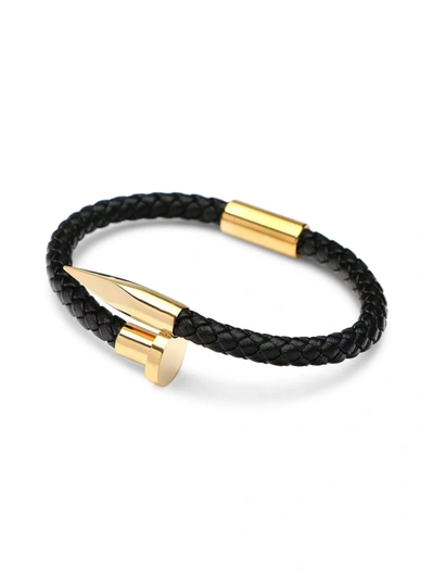 Eye Candy La Women's Luxe Solomun Spike Goldtone Titanium & Leather Cuff Bracelet In Neutral