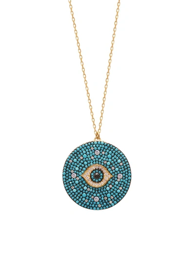 Gabi Rielle Women's 22k Goldplated Turquoise & Cubic Zirconia Evil Eye Pendant Necklace