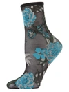 Memoi Women's Botanic Bunches Sheer Anklet Socks In Blue