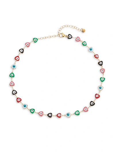 Eye Candy La Women's Luxe Collection Enamel Heart & Evil Eye Eye Necklace In Brass