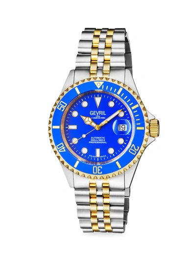 Gevril Men's Wall Street Automatic Two-tone Stainless Steel Bracelet Watch In Sapphire