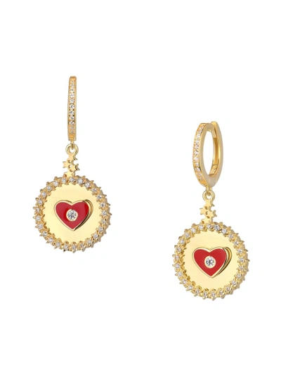 Gabi Rielle Women's Love Is Love 14k Gold Vermeil & French Enamel Dangle Heart Huggies Earrings
