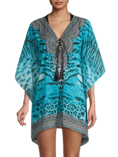 Ranee's Women's Animal-print Cover-up Top In Blue