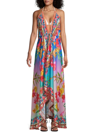 Ranee's Women's Floral Tassel-tie Maxi Cover-up Dress In Ombre