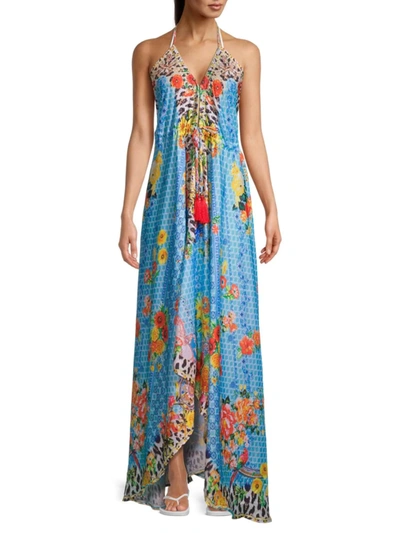 Ranee's Women's Halterneck Mixed-print Cover-up Dress In Baby Blue