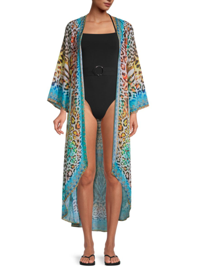 Ranee's Women's Leopard-print Duster Cover-up In Brown