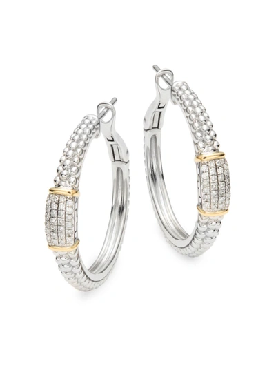 Effy Women's Sterling Silver, 18k Yellow Gold & Diamond Hoop Earrings