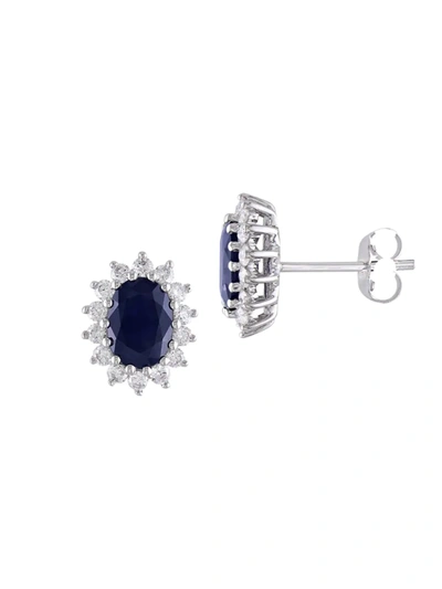 Saks Fifth Avenue Women's 14k White Gold, Oval-cut Sapphire & Round-cut White Diamond Stud Earrings