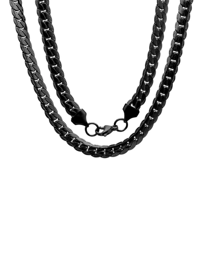 Anthony Jacobs Men's Cuban Flat Curb Chain Necklace In Black