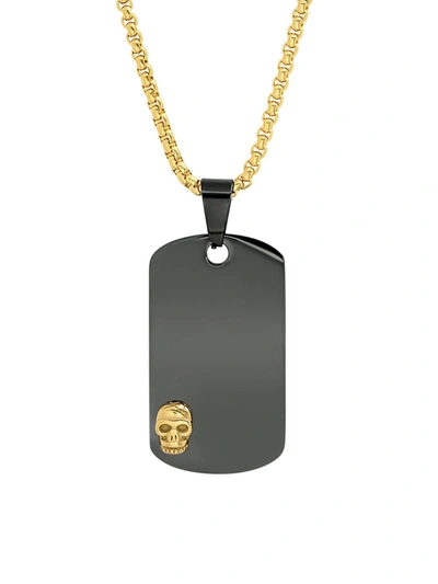 Anthony Jacobs Men's Black Ion-plated & Goldplated Stainless Steel Skull Dog Tag Pendant