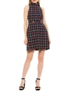 Alexia Admor Avery Plaid Mock Neck Fit & Flare Dress In Navy Plaid