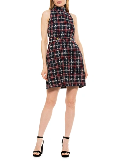 Alexia Admor Avery Plaid Mock Neck Fit & Flare Dress In Navy Plaid