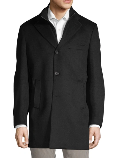 Saks Fifth Avenue Made In Italy Men's Modern Fit Wool Blend Car Coat With Bib In Caviar