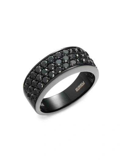 Effy Men's Rhodium Plated Sterling Silver & Black Spinel Band