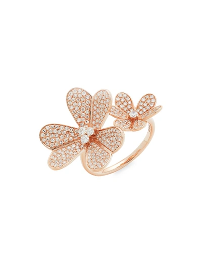 Effy Women's 14k Rose Gold & Diamond Flower Open Ring