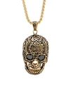 ANTHONY JACOBS MEN'S 18K GOLDPLATED STAINLESS STEEL & BLACK SIMULATED DIAMOND SKULL PENDANT NECKLACE