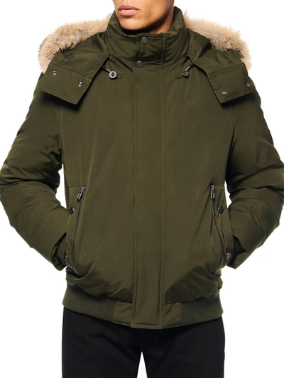Andrew Marc Men's Coyote Fur-trimmed Down Bomber In Olive