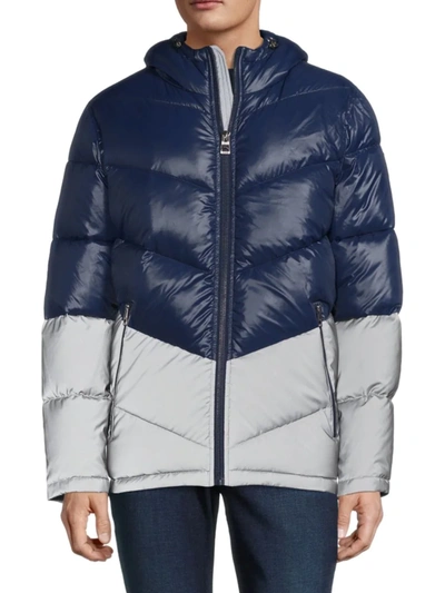 Guess Men's Colorblock Puffer Jacket In Navy