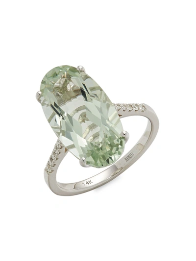 Effy Women's 14k White Gold, Green Amethyst Diamond Ring