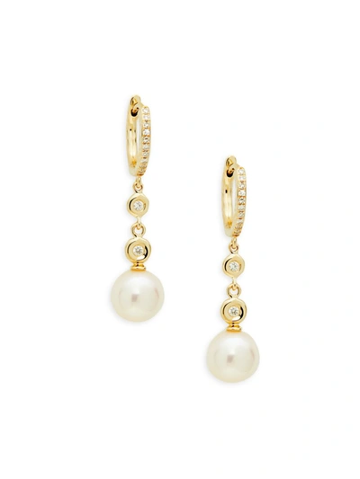 Saks Fifth Avenue Women's 14k Yellow Gold, 6mm Cultured Freshwater Pearl & Diamond Drop Earrings