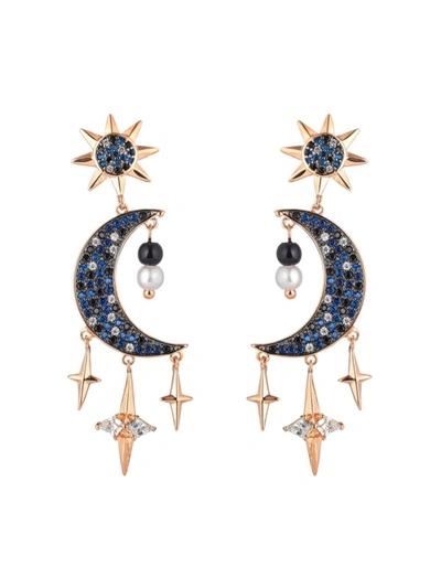 Eye Candy La Women's Night Moon Cubic Zirconia Drop Earrings In Brass