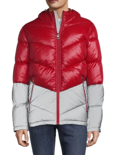 Guess Men's Colorblock Puffer Jacket In Red