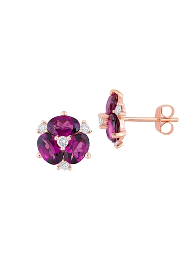 Sonatina Women's 14k Rose Gold, Rhodolite & Diamond Stud Earrings