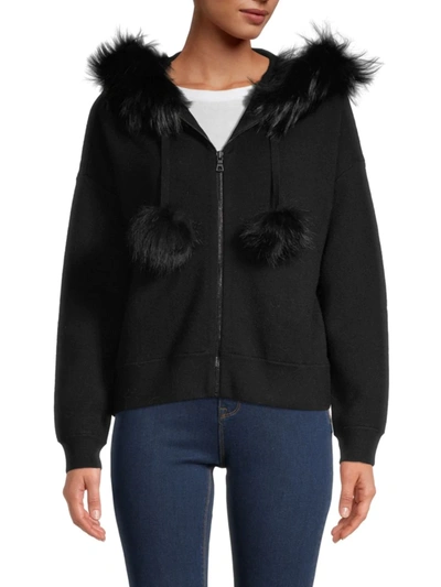 ALICE AND OLIVIA WOMEN'S OSCAR SILVER FOX FUR-TRIM ZIP-FRONT HOODIE 