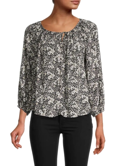 Velvet Women's Odet Floral Peasant Top In Black Multi