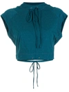 Gloria Coelho Drawstring Cropped Blouse In Blau