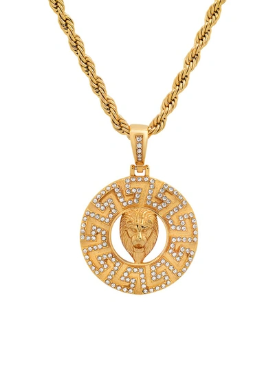 Anthony Jacobs Men's 18k Gold Plated Simulated Diamond Lion Pendant Necklace