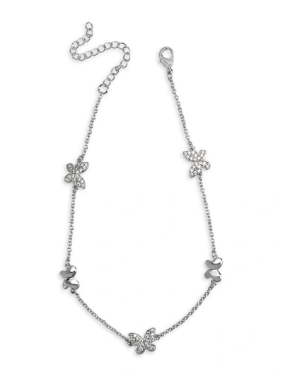 Cz By Kenneth Jay Lane Women's Look Of Real Rhodium Plated & Pavé Crystal Butterfly Anklet In Neutral