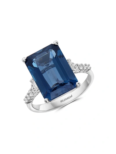 Effy Women's 14k White Gold, Diamond & London Blue Topaz Ring