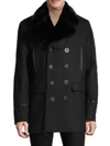 Karl Lagerfeld Men's Faux Fur-collar & Wool-blend Peacoat In Black Black