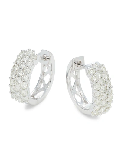 Effy Women's 14k White Gold & 0.97 Tcw Diamond Huggie Earrings